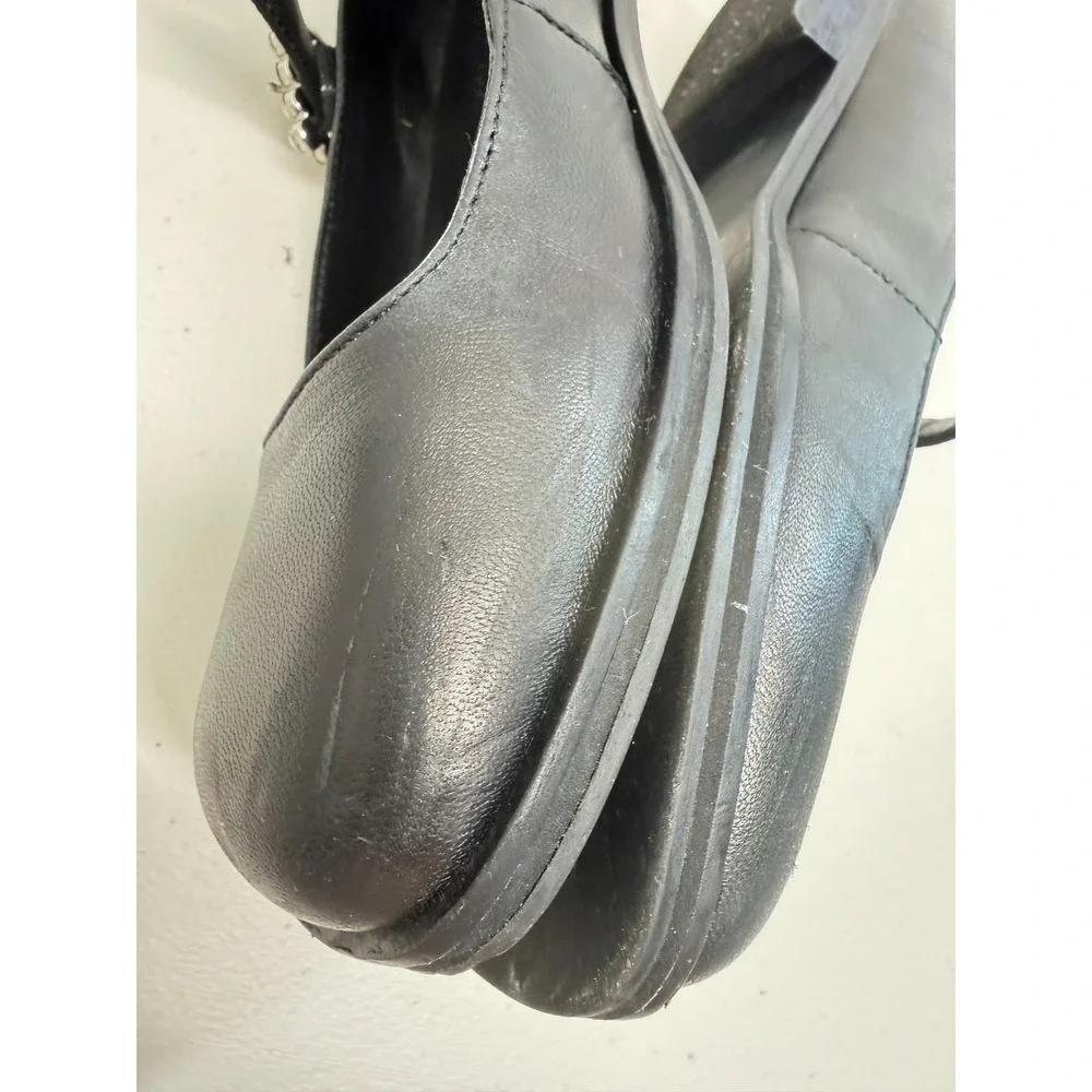 Free People Black Leather Square Toe Rhinestone Buckle Mary Jane Flats 7.5